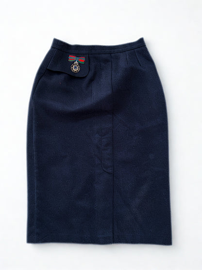 Jupe vintage pure laine bleu marine
