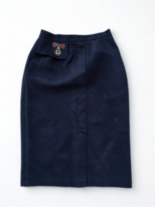 Jupe vintage pure laine bleu marine