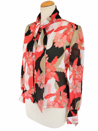 Chemisier vintage imprimé floral col lavallière