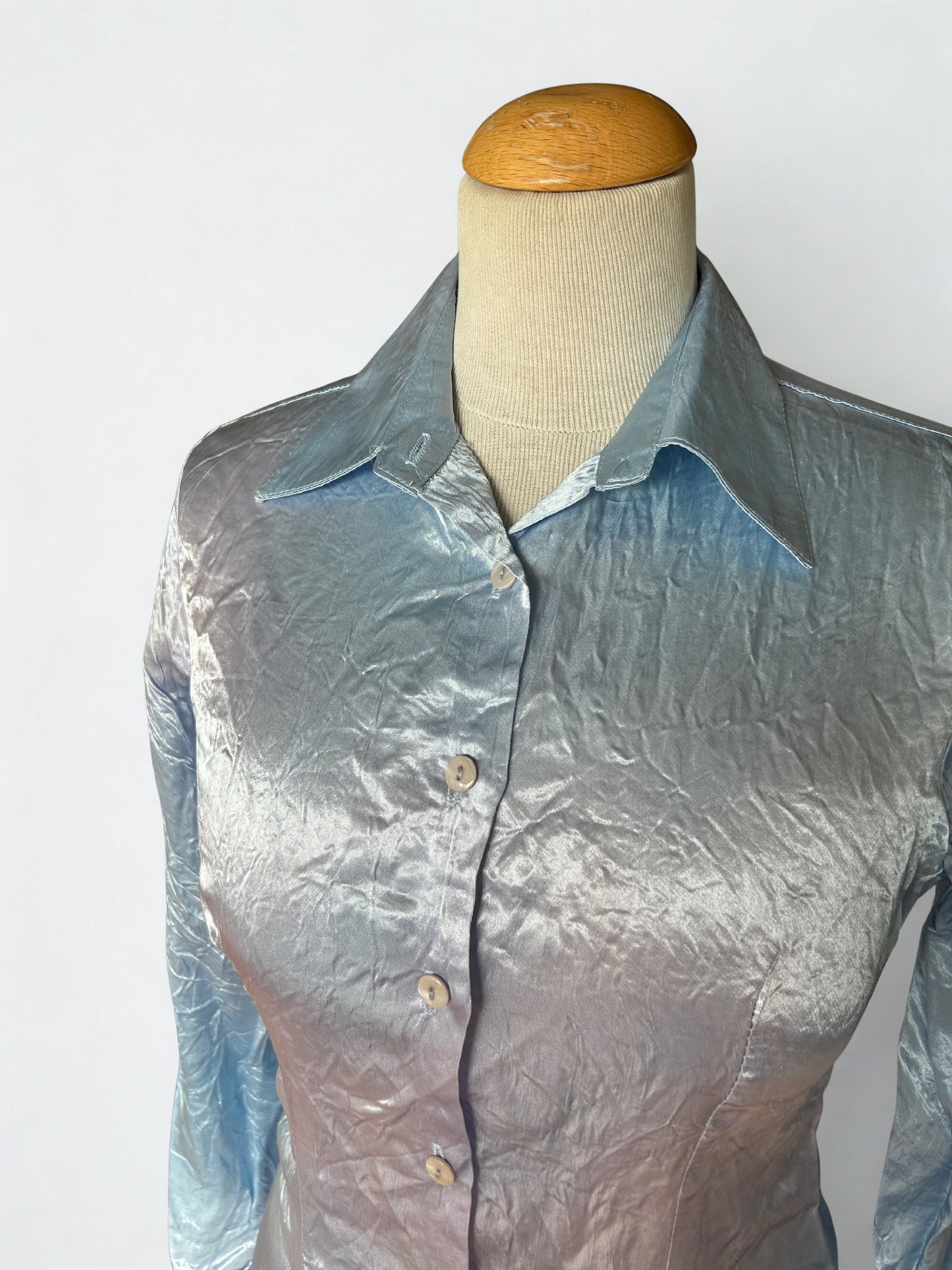 Chemisier vintage Naf Naf satin bleu gris 90