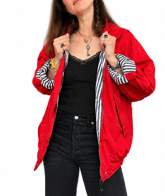 Veste vintage rouge doublure rayure