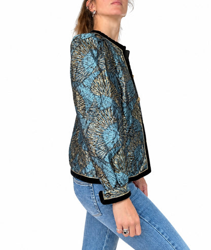 Veste vintage jacquard bleu or