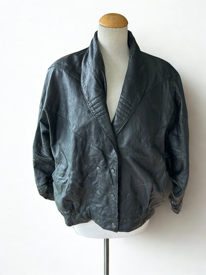 Veste en cuir vintage noire oversize