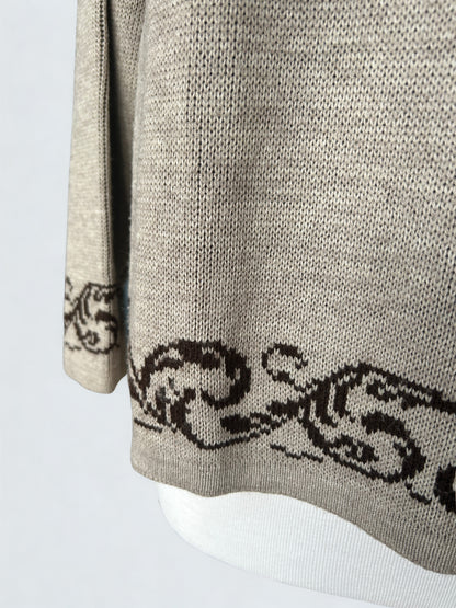 Pull vintage beige à motifs marron