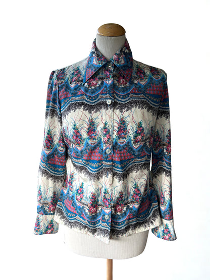Chemisier vintage motifs floraux psychédéliques 70’s