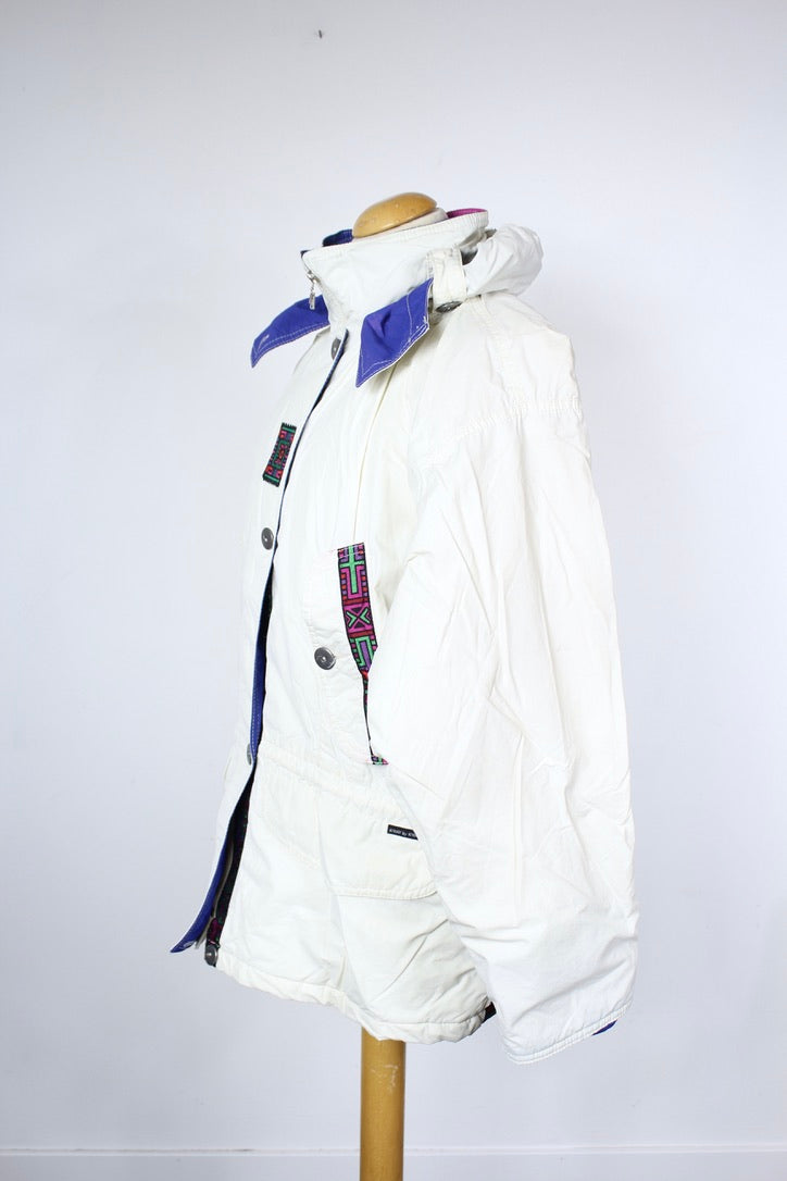 Veste de ski K-way vintage Albertville 92 blanc à motifs