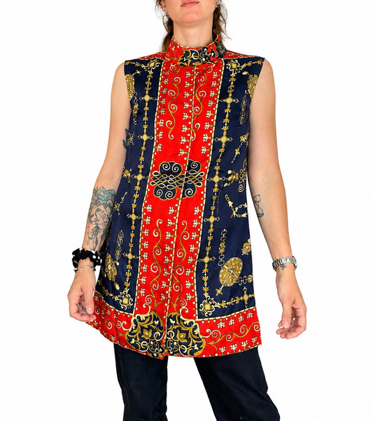 Chemisier vintage en soie imprimé foulard