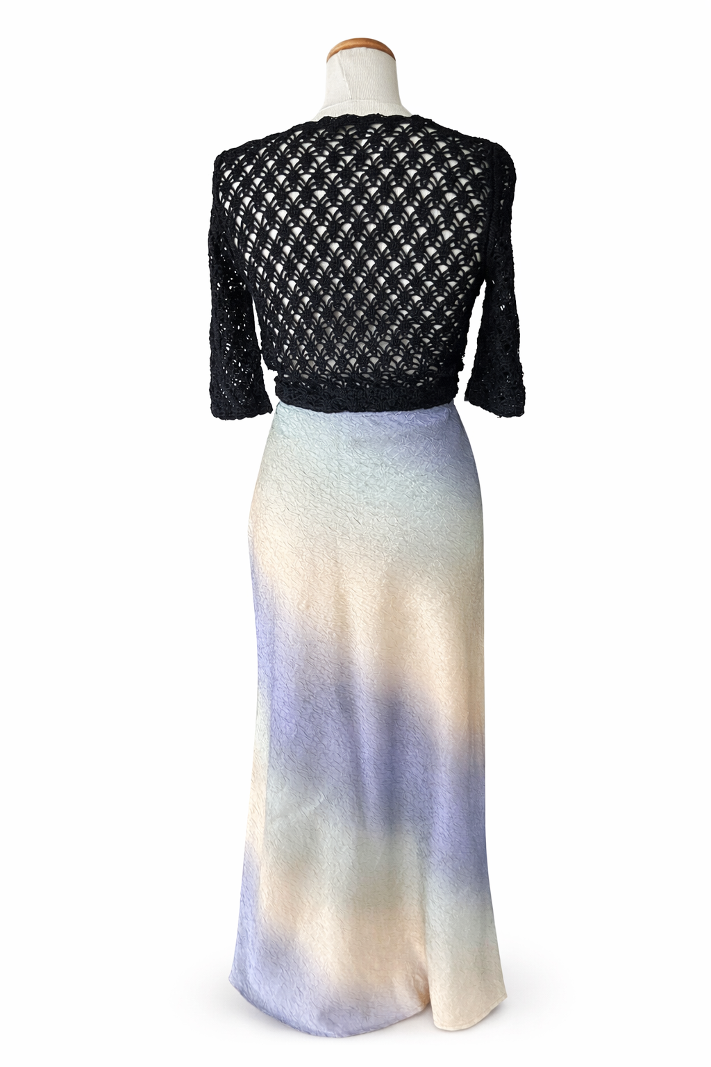 Jupe longue vintage dégradé beige bleu vert