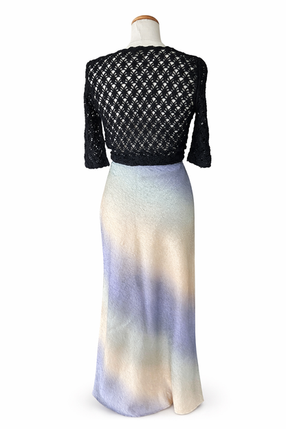 Jupe longue vintage dégradé beige bleu vert