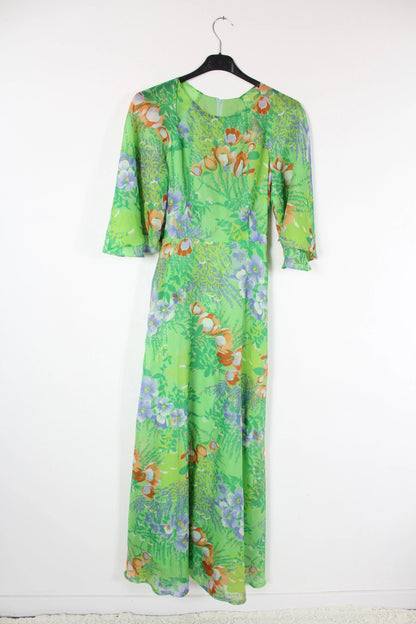 Robe longue vintage années 70 verte à fleurs - la friperie vintage 25