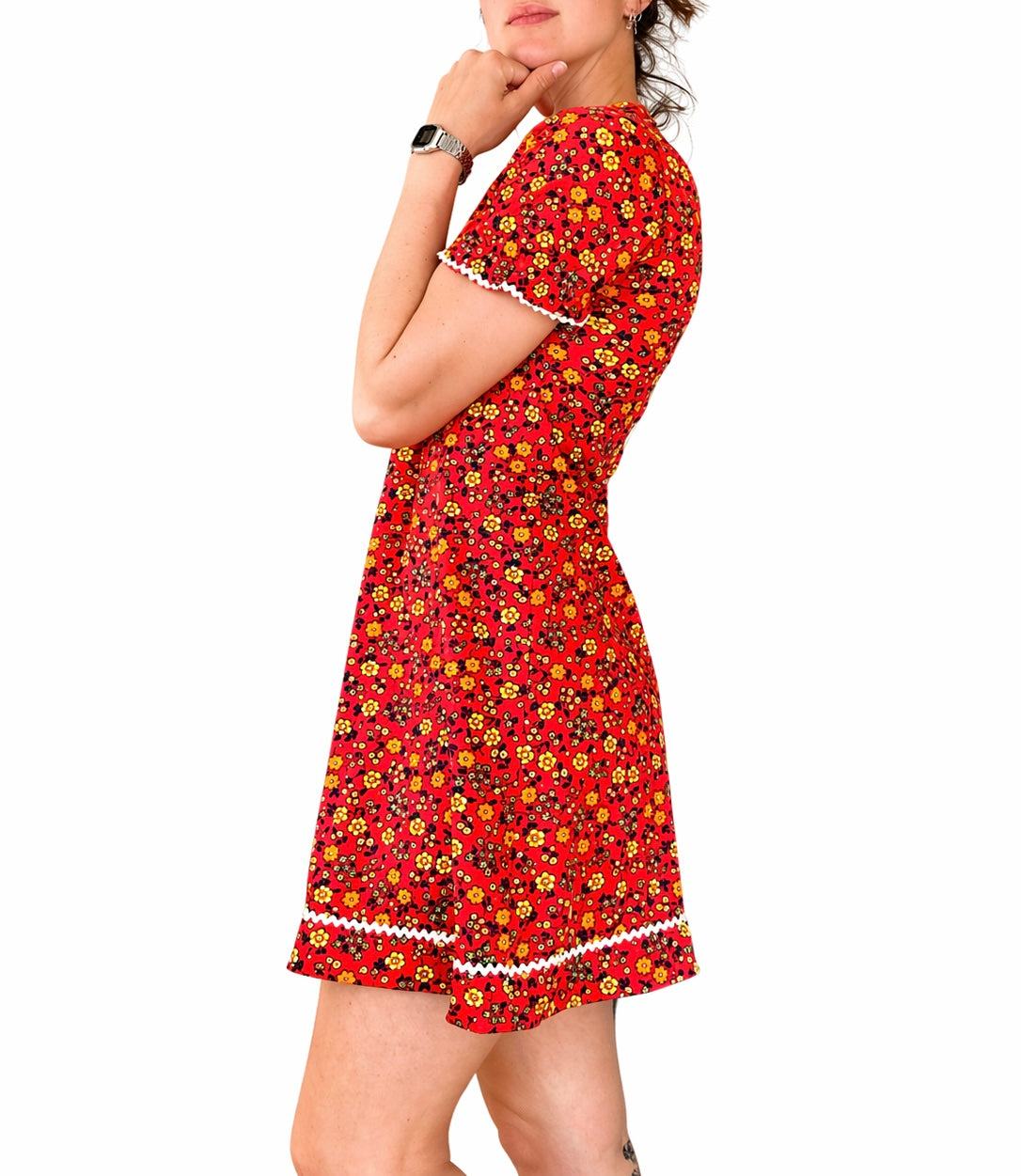 Robe vintage 70’s motifs fleuris rouge