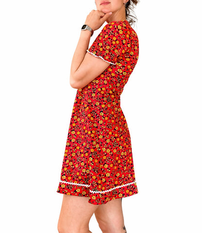 Robe vintage 70’s motifs fleuris rouge