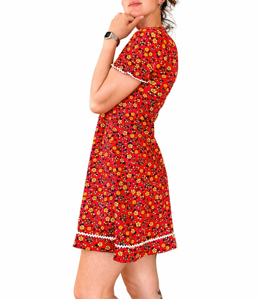 Robe vintage 70’s motifs fleuris rouge