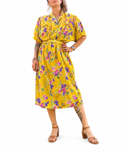 Robe vintage fleurie jaune