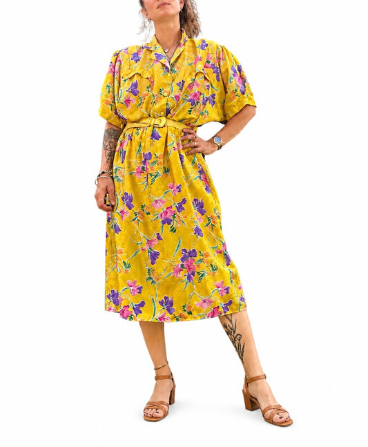 Robe vintage fleurie jaune