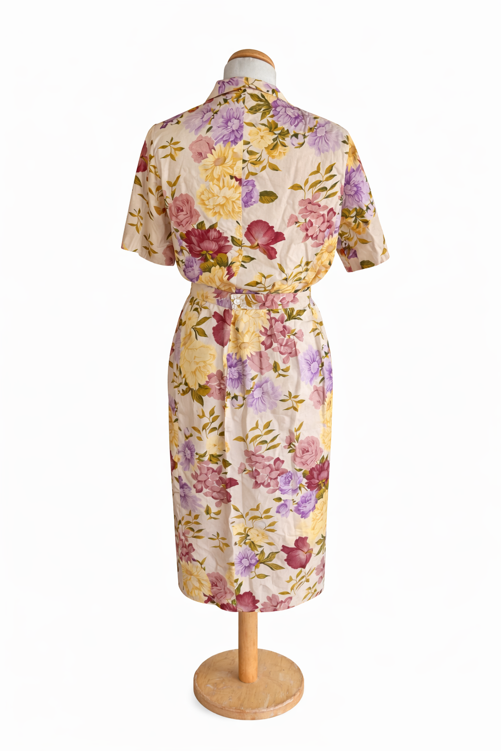 Tailleur vintage Gérard Darel – Ensemble jupe & chemisier fleuri pastel 100% coton – Taille 44