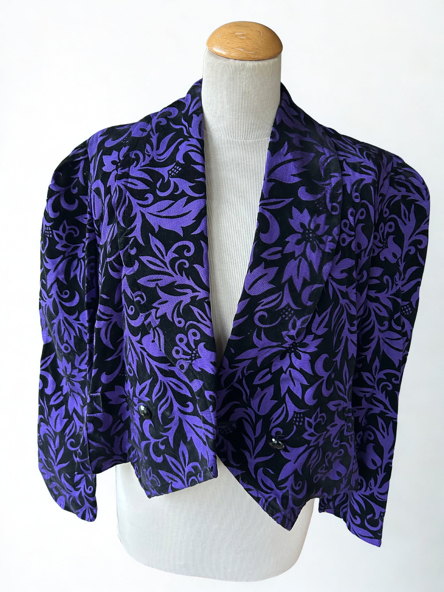 Veste vintage velours floqué violet noir la friperie vintage 25