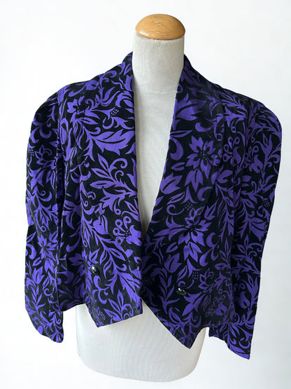 Veste vintage velours floqué violet noir la friperie vintage 25