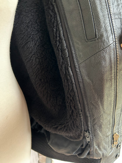 Blouson aviateur vintage cuir noir doublure amovible