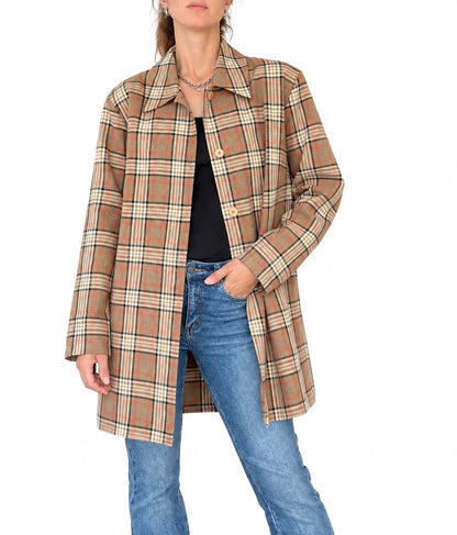 Veste longue carreaux vintage marron