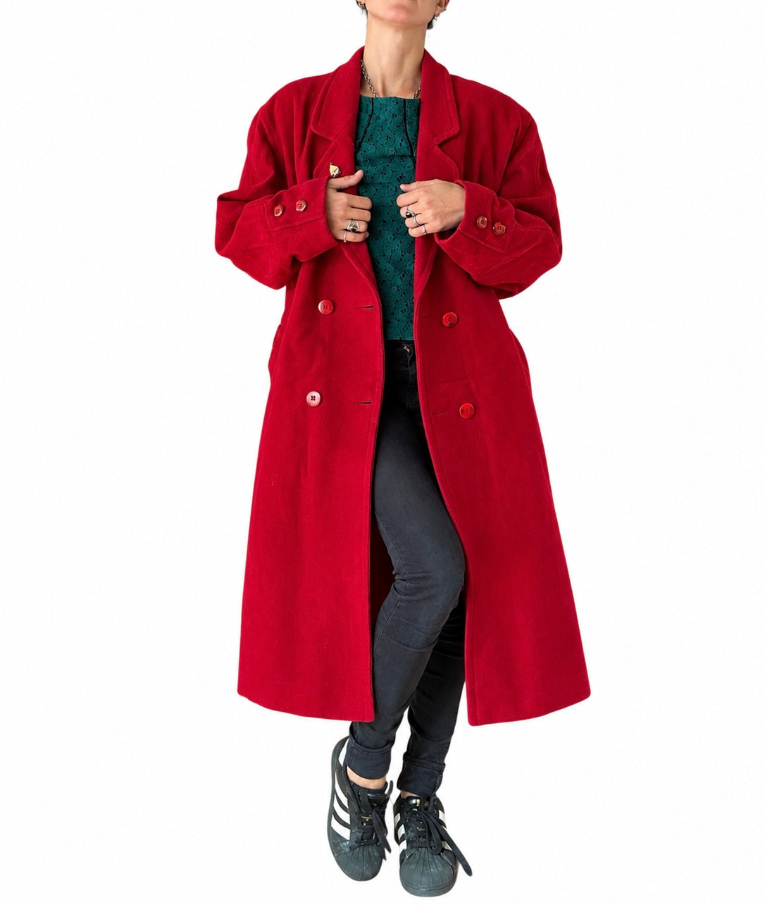 Manteau long vintage rouge laine cachemire