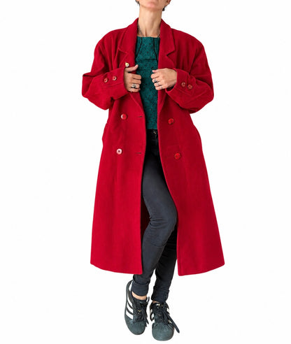 Manteau long vintage rouge laine cachemire