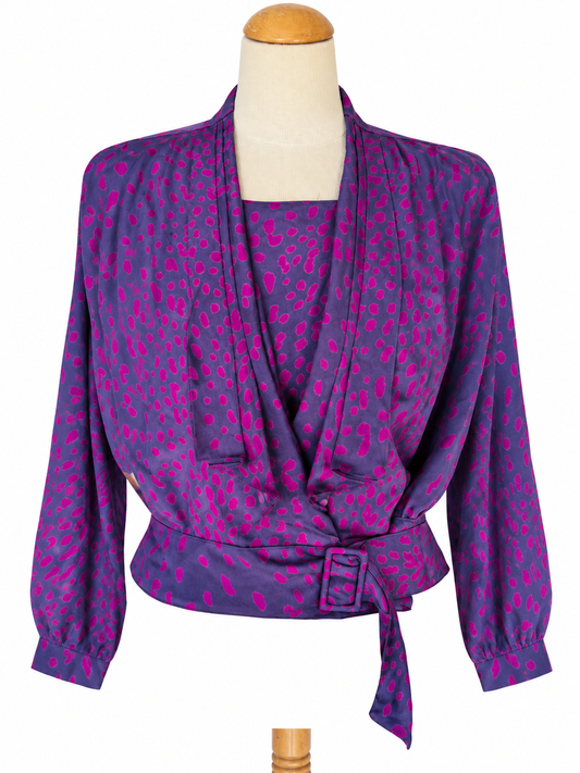 Blouse vintage trompe l’œil fushia
