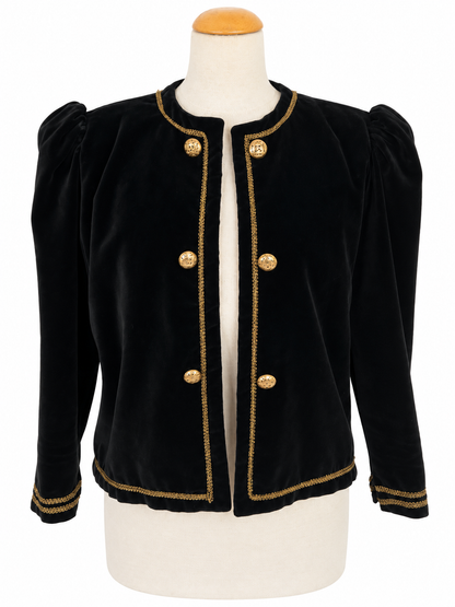 Veste vintage noire velours boutons dorés