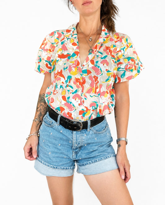 Chemisier vintage coloré manches courtes