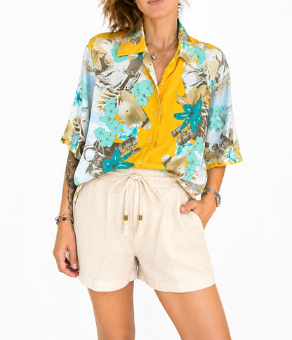 Chemise vintage imprimé marin et voyage