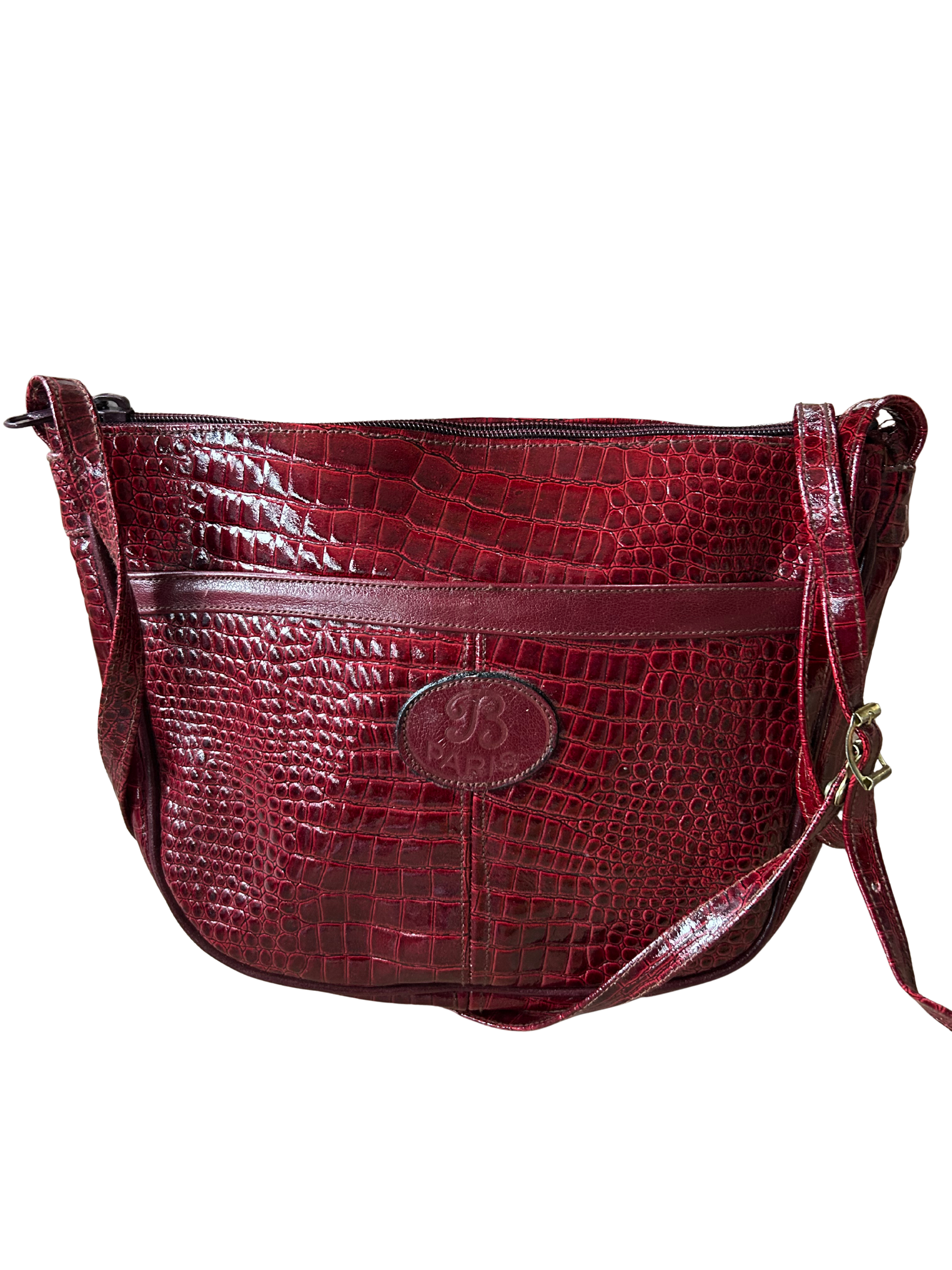 Sac bandoulière vintage effet croco bordeaux la friperie vintage 25