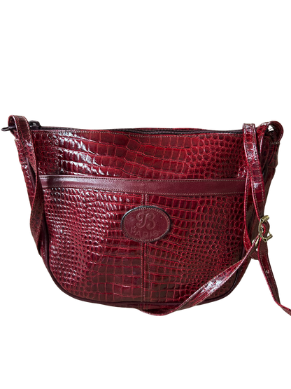 Sac bandoulière vintage effet croco bordeaux la friperie vintage 25