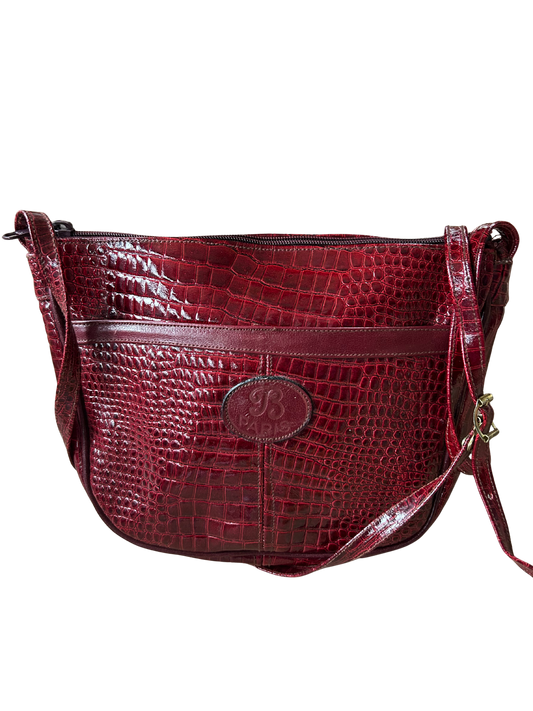 Sac bandoulière vintage effet croco bordeaux la friperie vintage 25