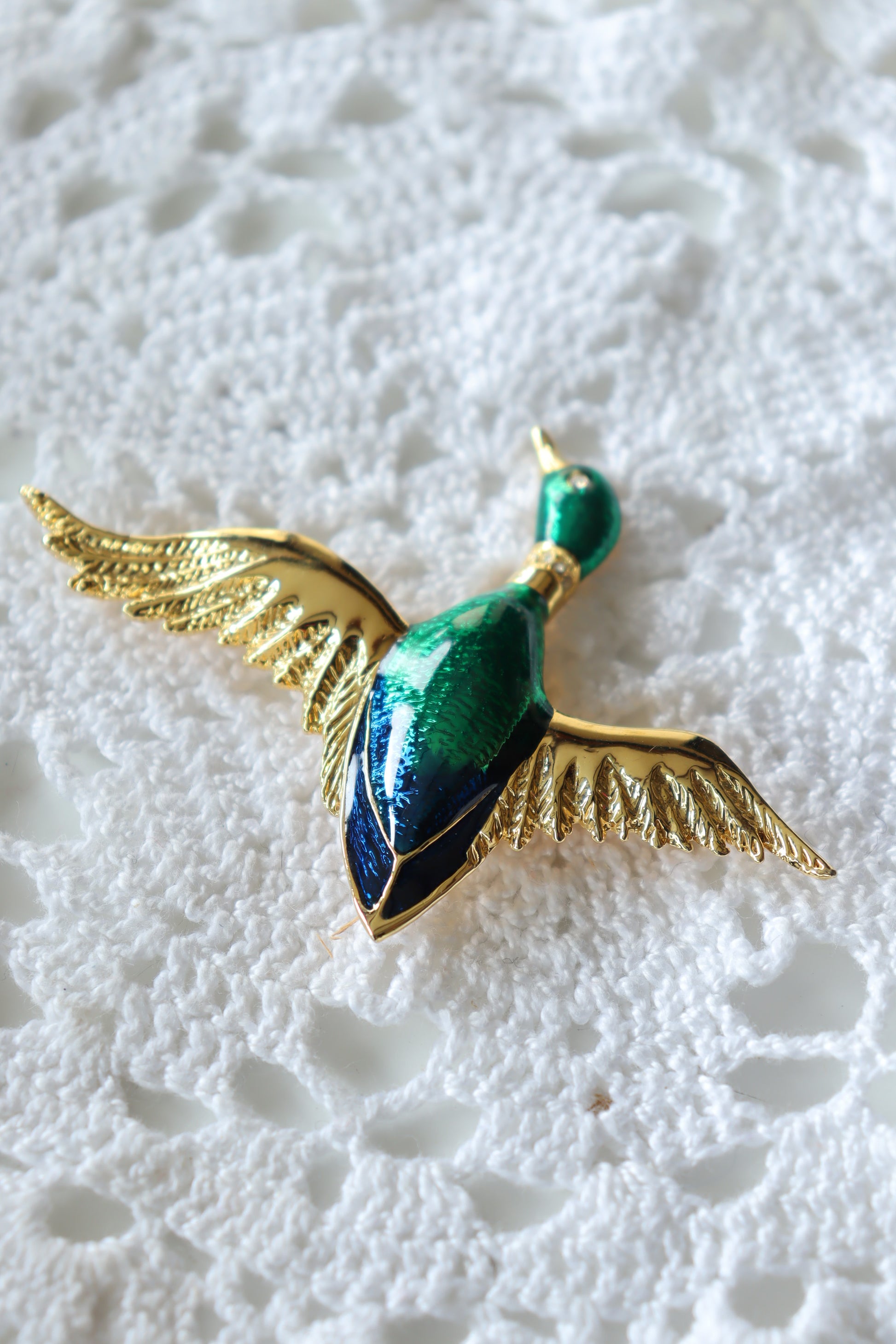 Broche vintage canard émaillé or vert la friperie vintage 25