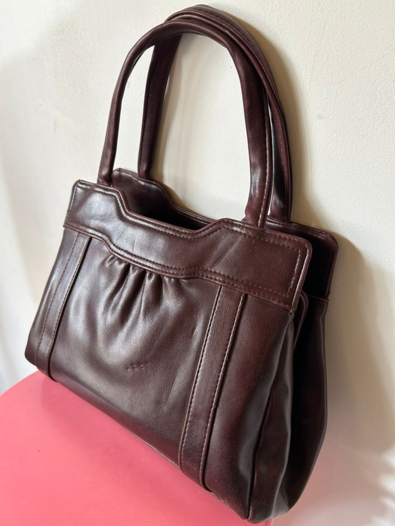 Sac à main vintage cuir bordeaux la friperie vintage 25