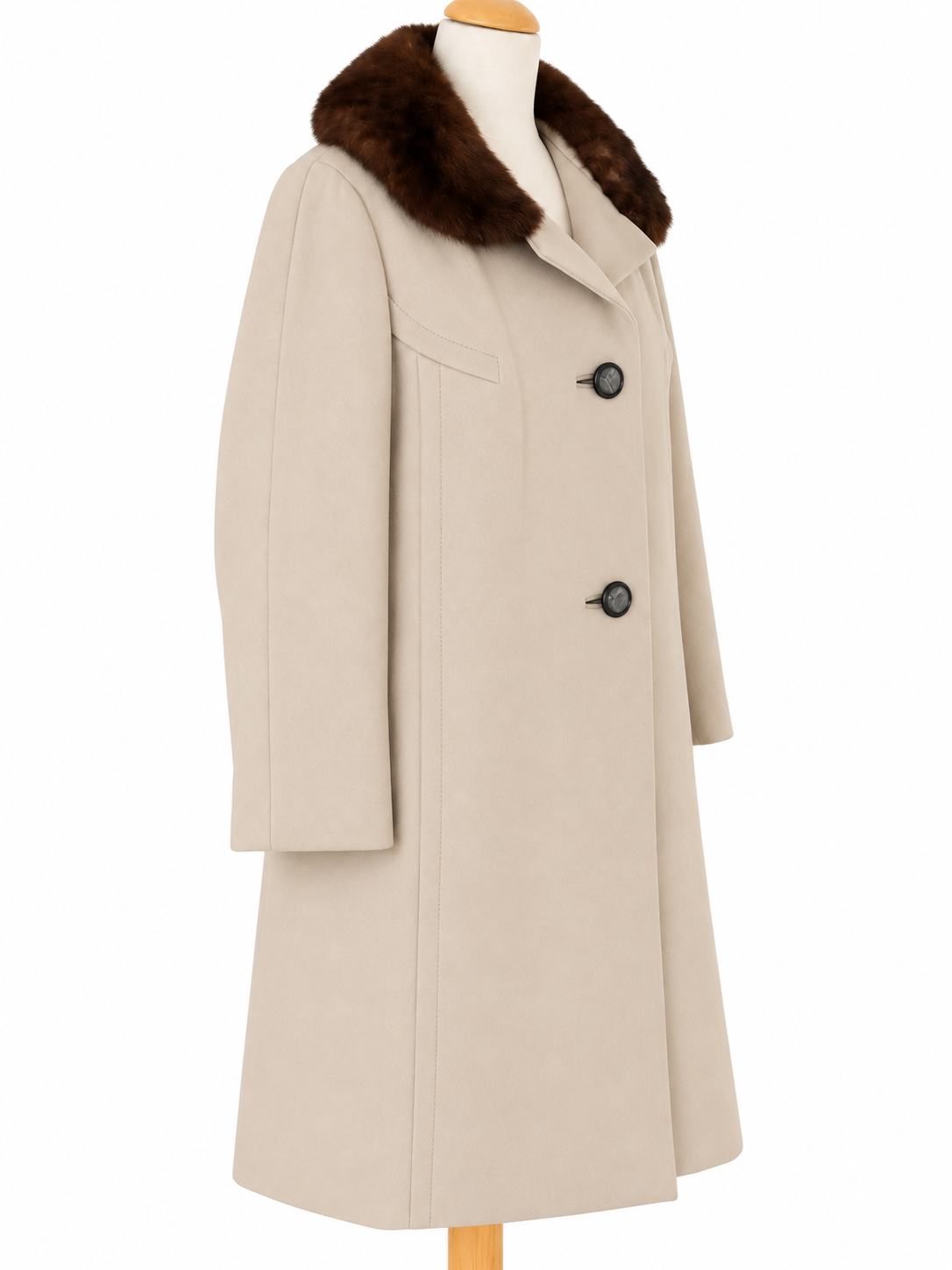 Manteau long vintage beige col fourrure