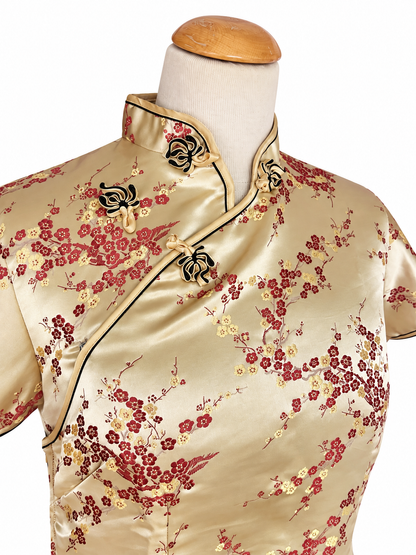 Top chinois vintage doré à fleurs