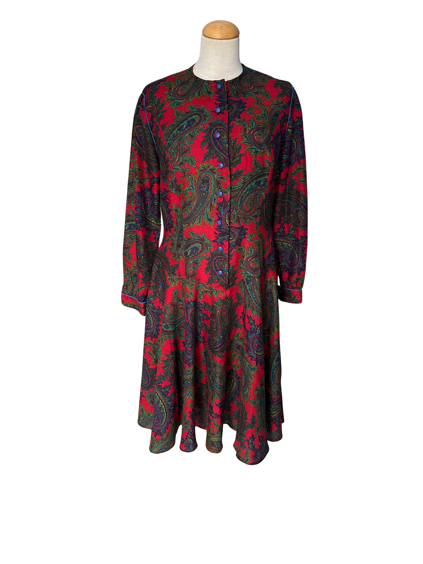 Robe vintage rouge à motif cachemire – Léonie Paris – années 80