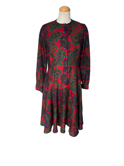 Robe vintage rouge à motif cachemire – Léonie Paris – années 80