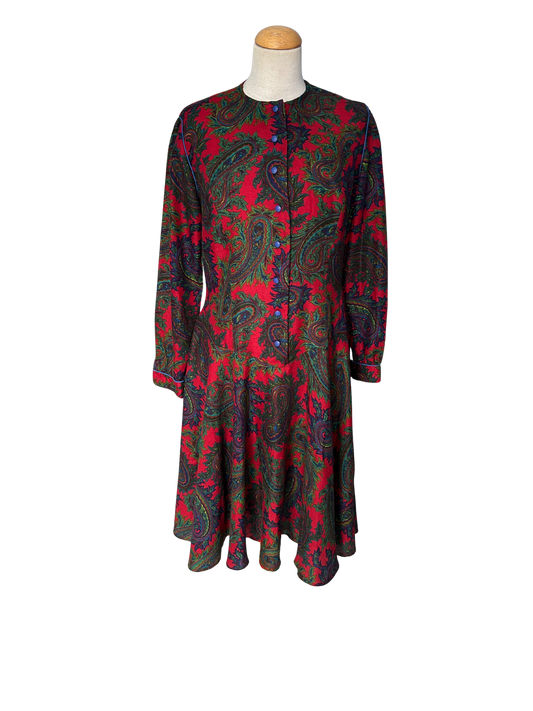Robe vintage rouge à motif cachemire – Léonie Paris – années 80