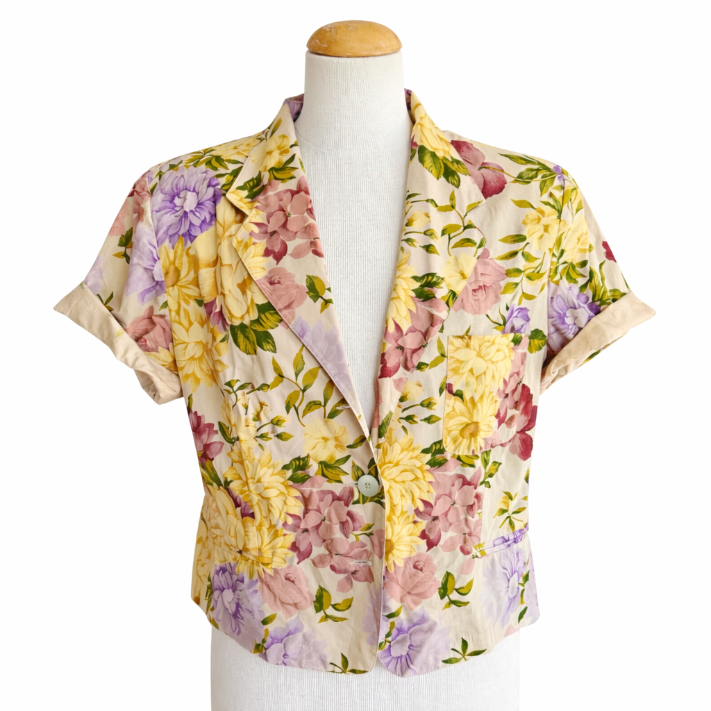 Tailleur vintage Gérard Darel – Ensemble jupe & chemisier fleuri pastel 100% coton – Taille 44
