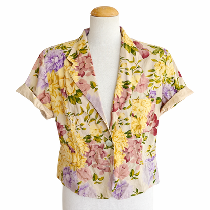 Tailleur vintage Gérard Darel – Ensemble jupe & chemisier fleuri pastel 100% coton – Taille 44