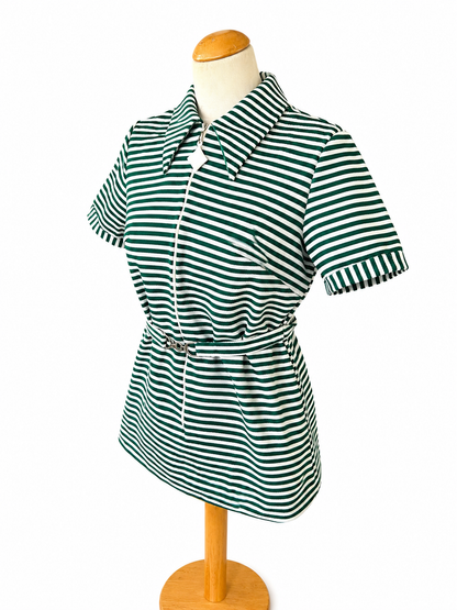 Tunique vintage 70’s rayée verte et blanche