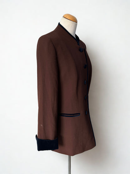 Veste vintage en laine marron à col officier – Made in France (années 80/90)