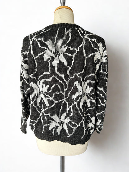 Pull vintage motif graphique noir & blanc