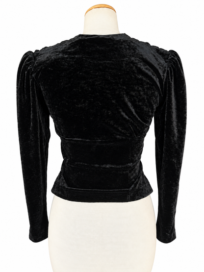 Haut noir vintage velours froncé