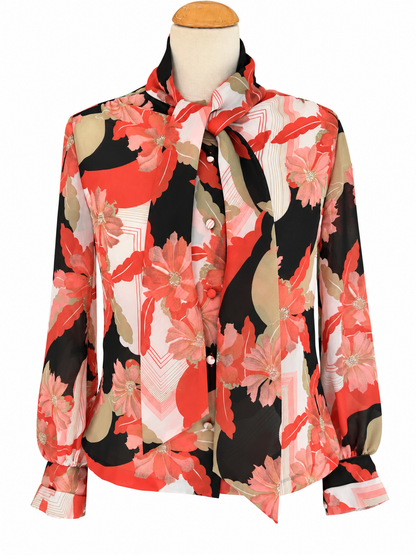 Chemisier vintage imprimé floral col lavallière