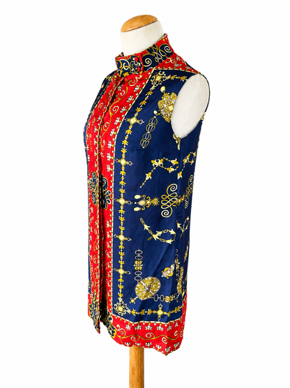 Chemisier vintage en soie imprimé foulard