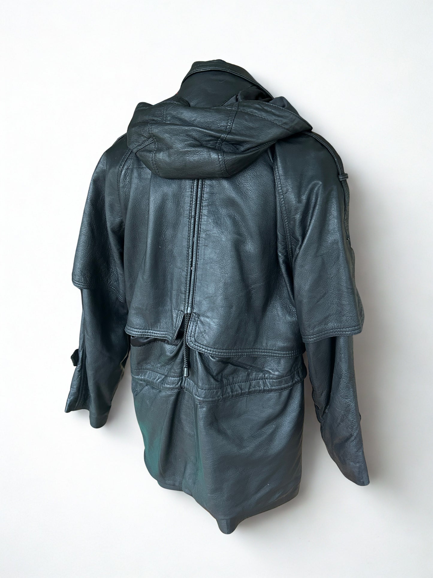 Parka vintage en cuir d’agneau noir