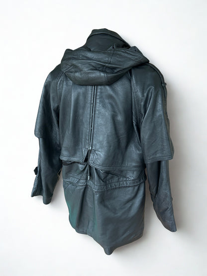 Parka vintage en cuir d’agneau noir